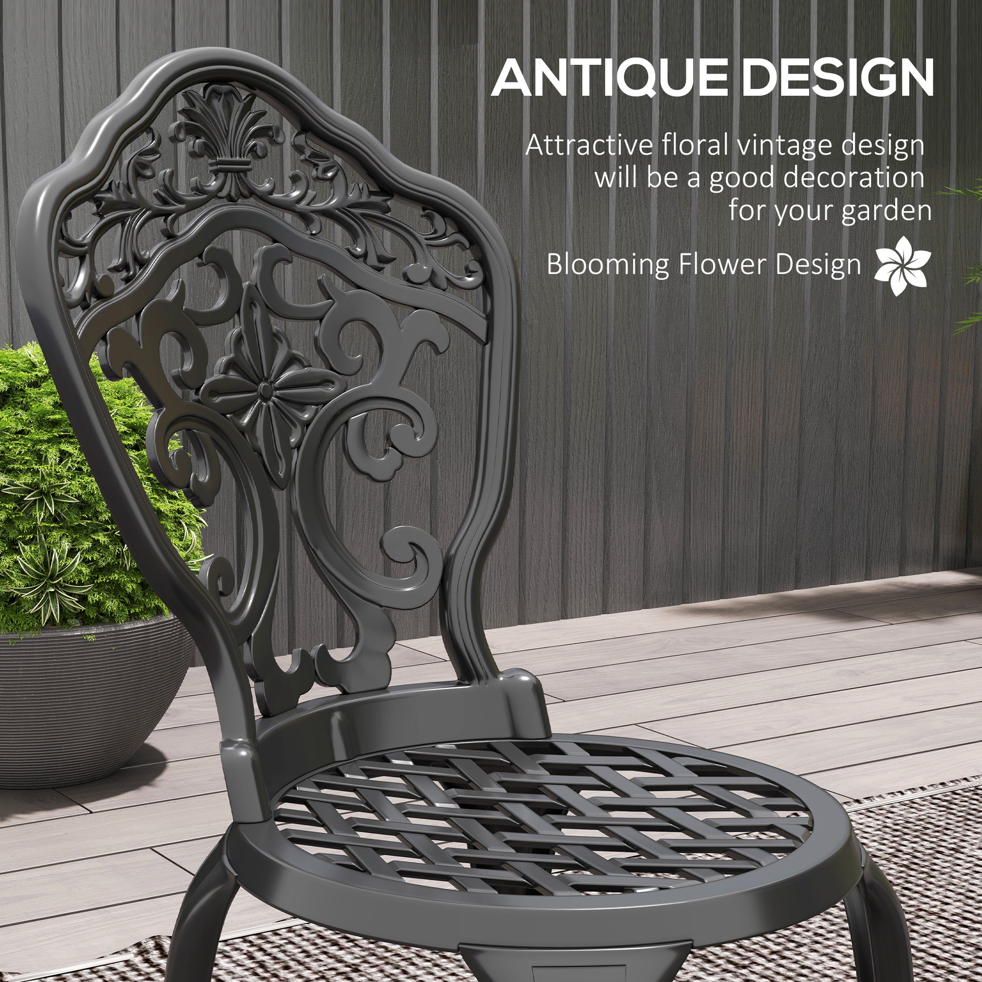 Aluminium 3 Pieces Floral Bistro Set With Round Table - Velmora