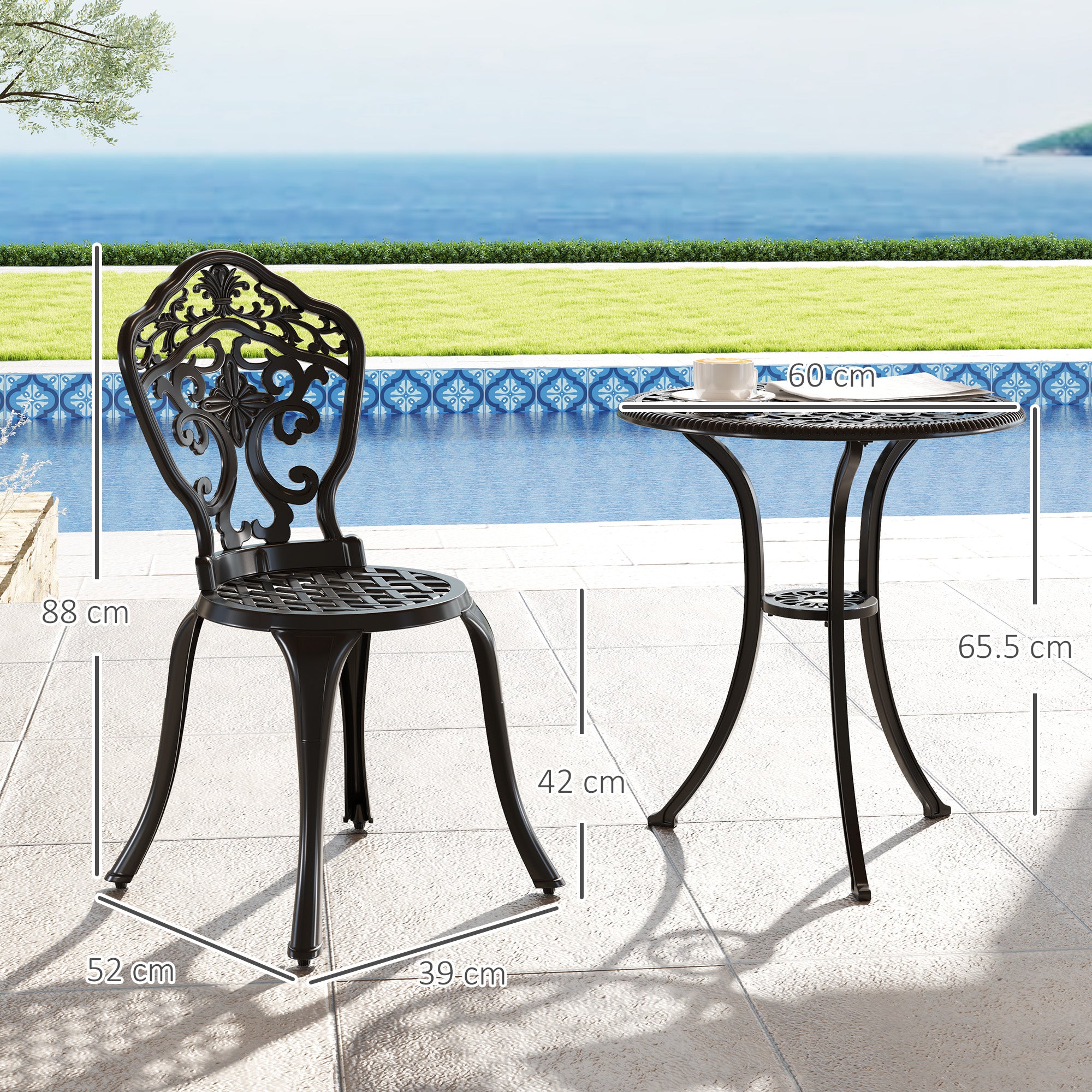 Aluminium 3 Pieces Floral Bistro Set With Round Table - Velmora