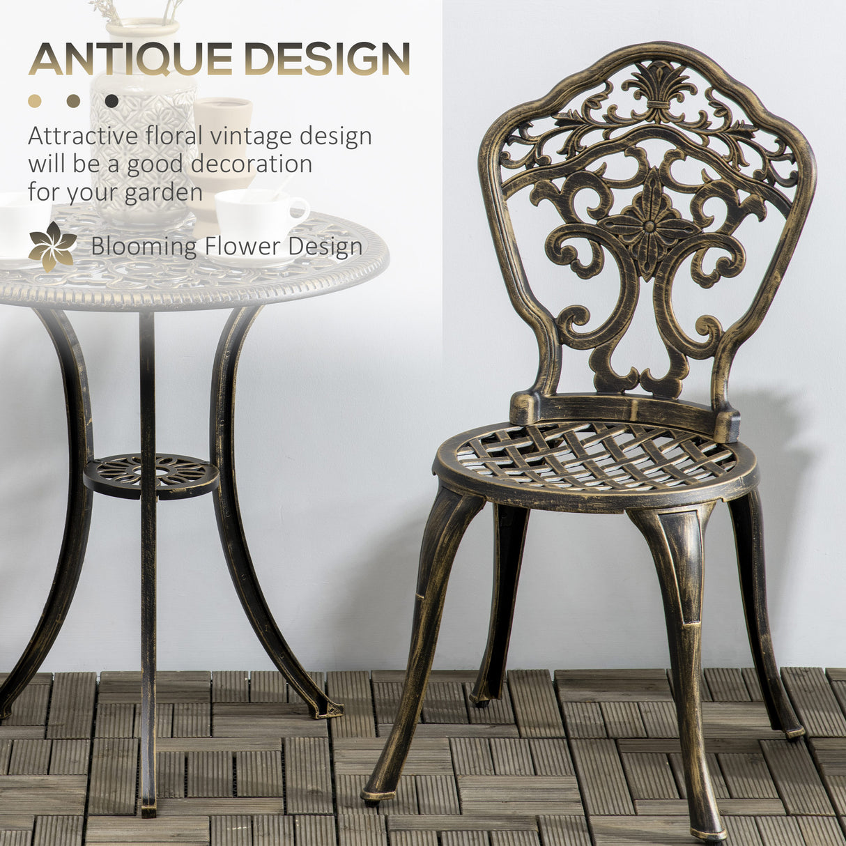 Aluminium 3 Pieces Floral Bistro Set With Round Table - Velmora