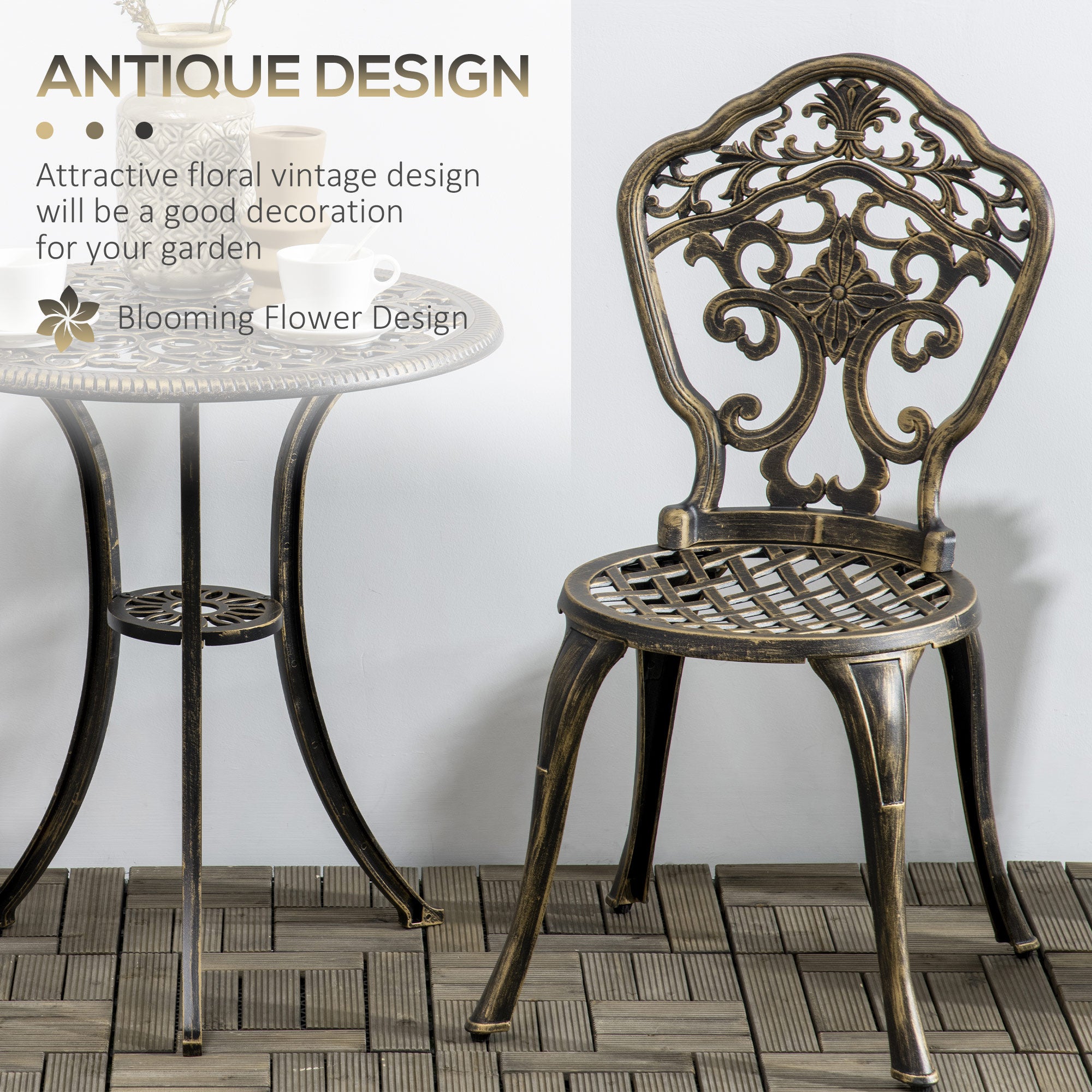 Aluminium 3 Pieces Floral Bistro Set With Round Table - Velmora