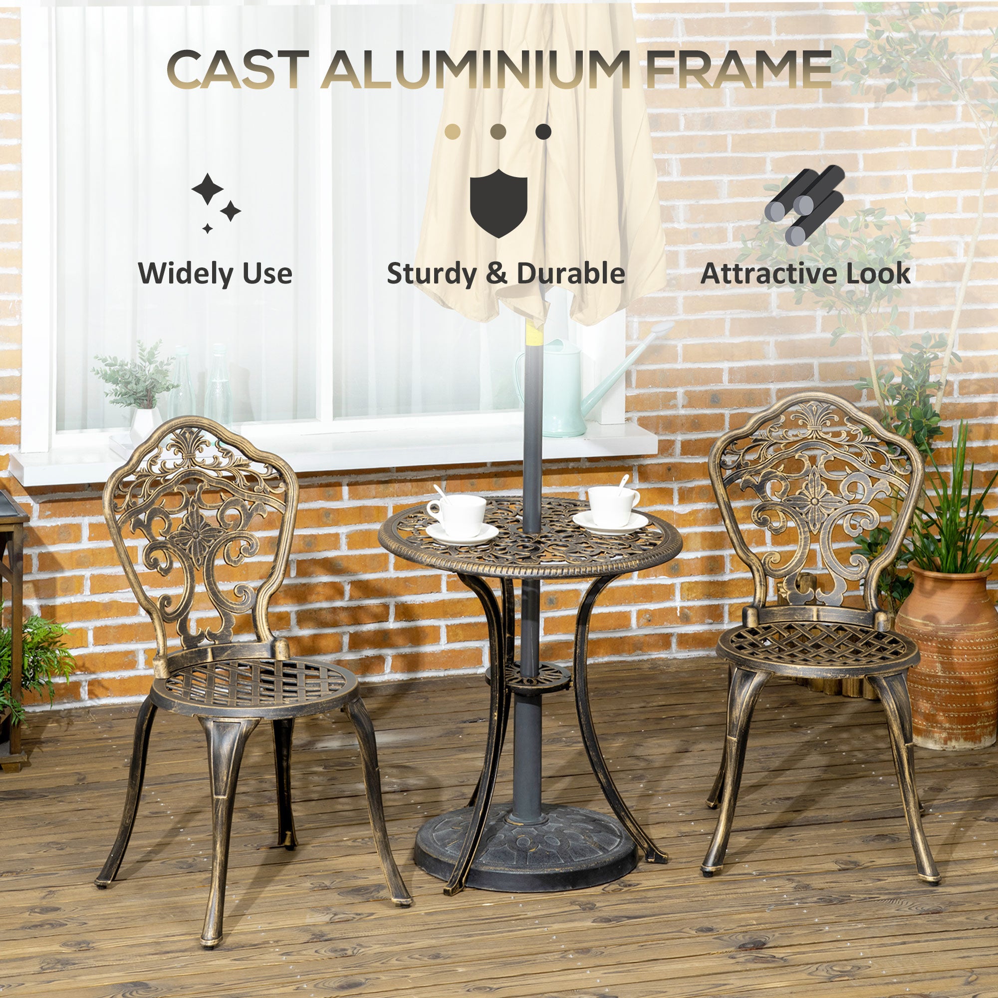 Aluminium 3 Pieces Floral Bistro Set With Round Table - Velmora