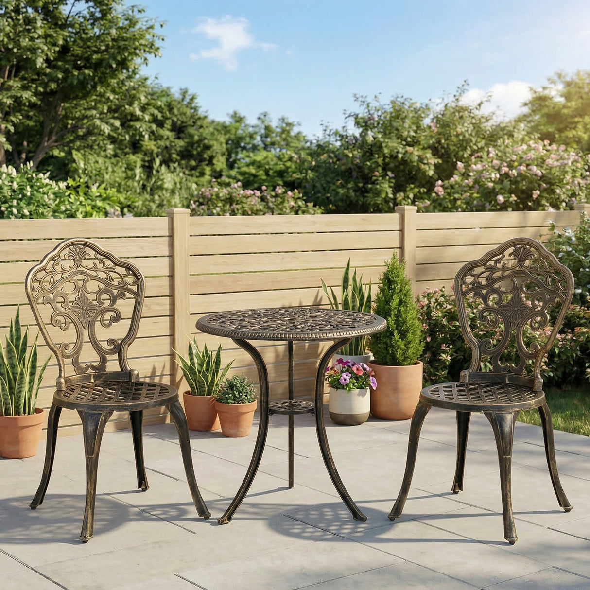 Aluminium 3 Pieces Floral Bistro Set With Round Table - Velmora