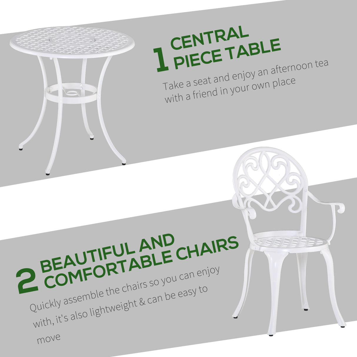 Aluminium 3 Pieces Garden Bistro Set With 66cm Round Table - Velmora