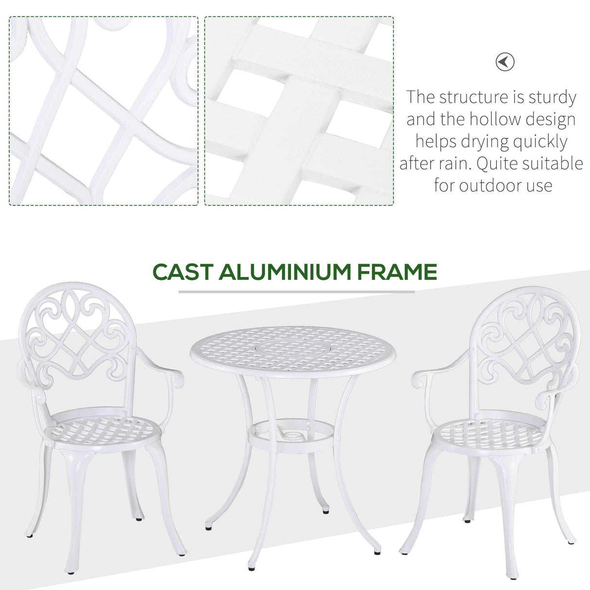 Aluminium 3 Pieces Garden Bistro Set With 66cm Round Table - Velmora