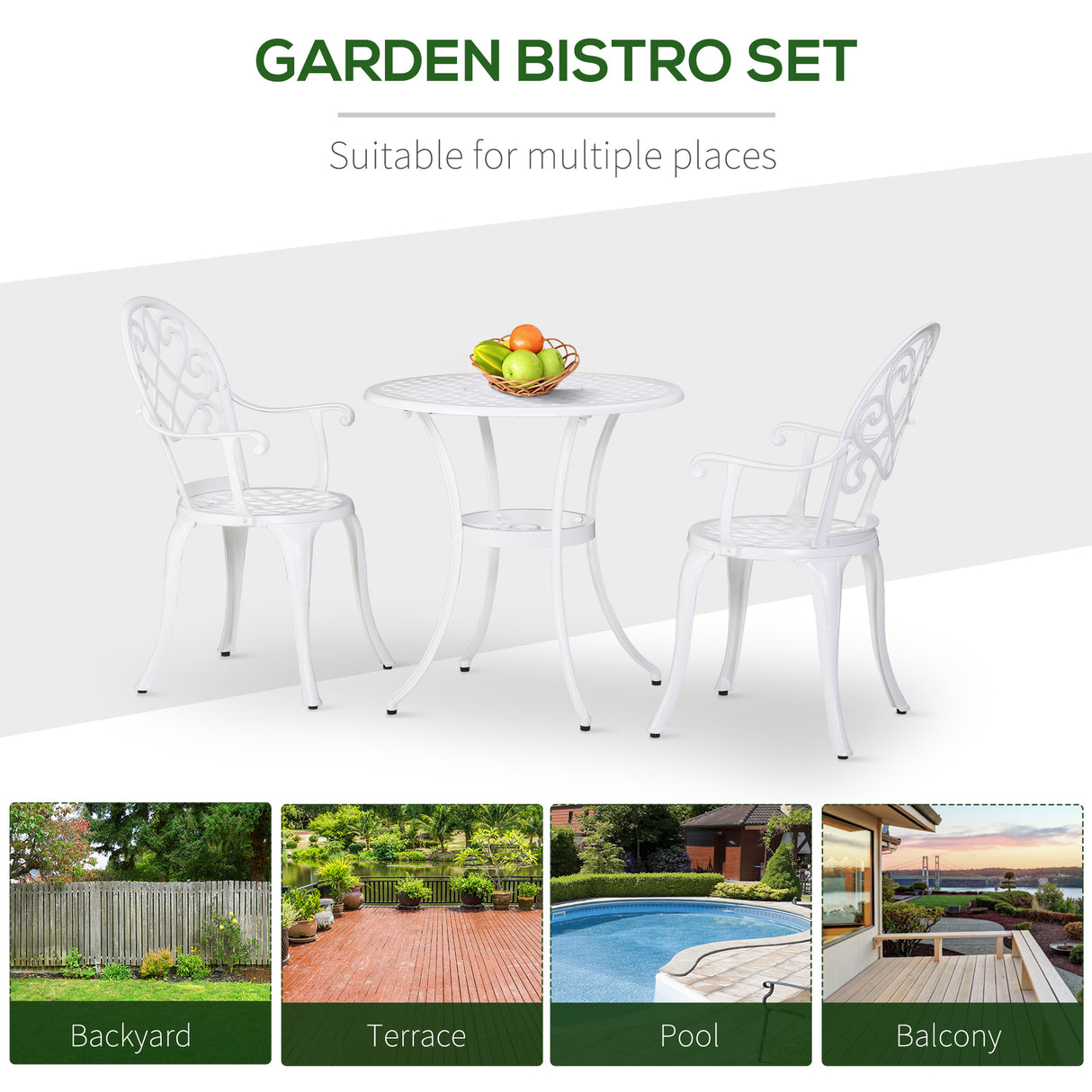 Aluminium 3 Pieces Garden Bistro Set With 66cm Round Table - Velmora