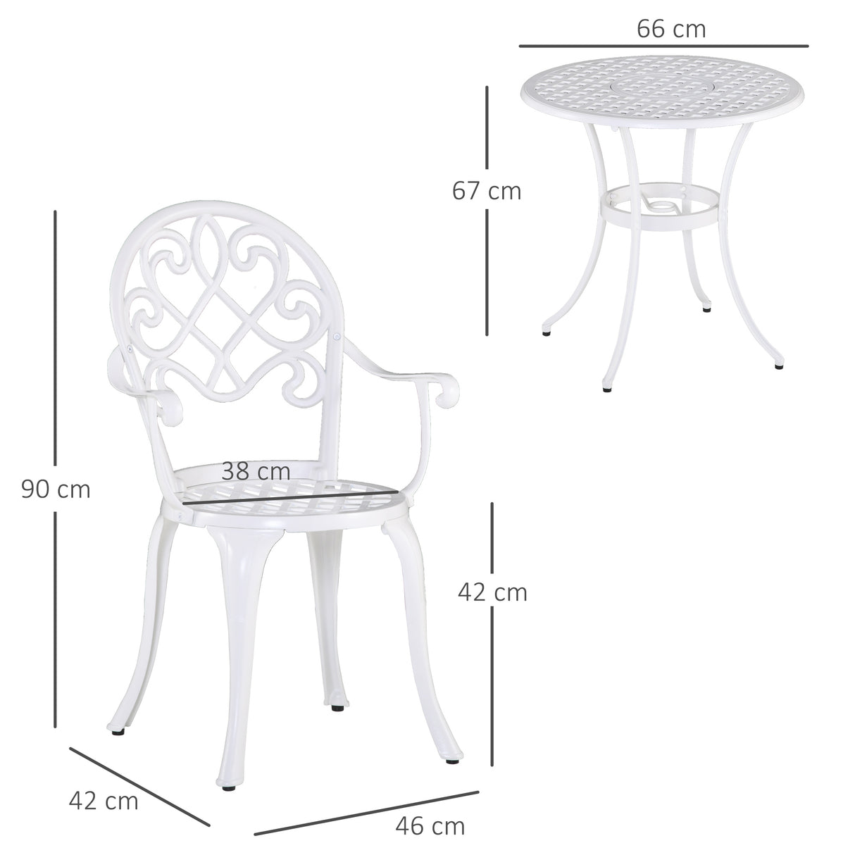 Aluminium 3 Pieces Garden Bistro Set With 66cm Round Table - Velmora