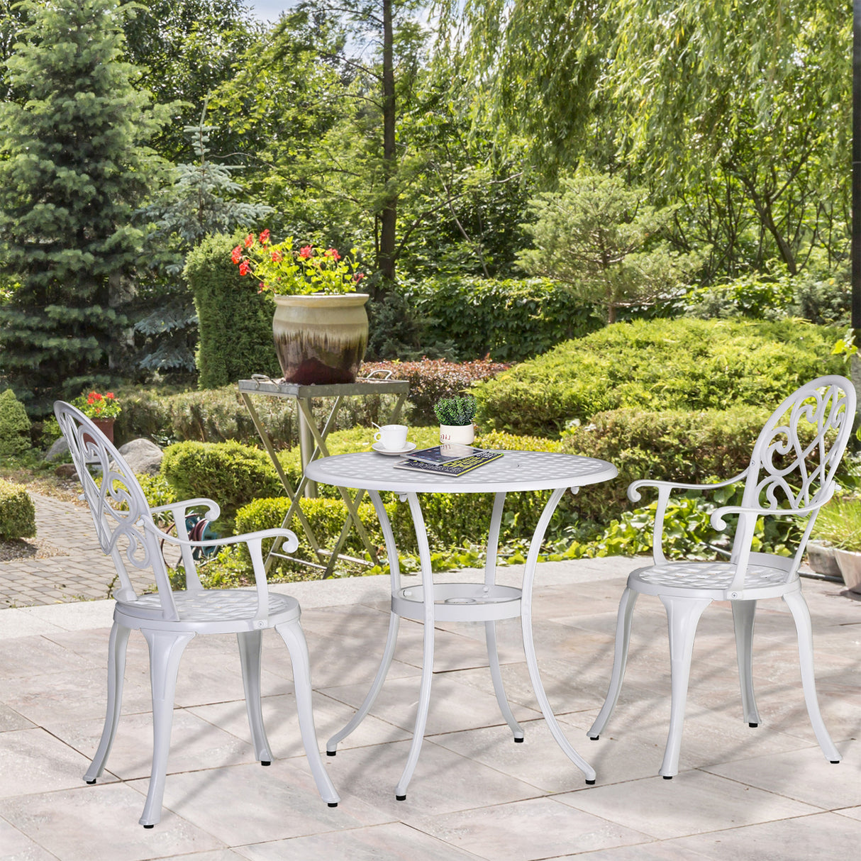 Aluminium 3 Pieces Garden Bistro Set With 66cm Round Table - Velmora