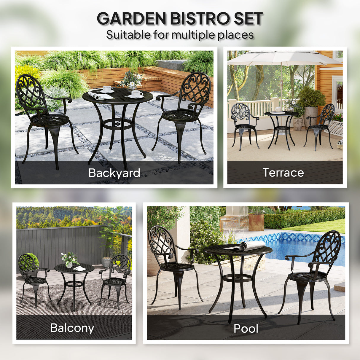 Aluminium 3 Pieces Garden Bistro Set With 66cm Round Table - Velmora