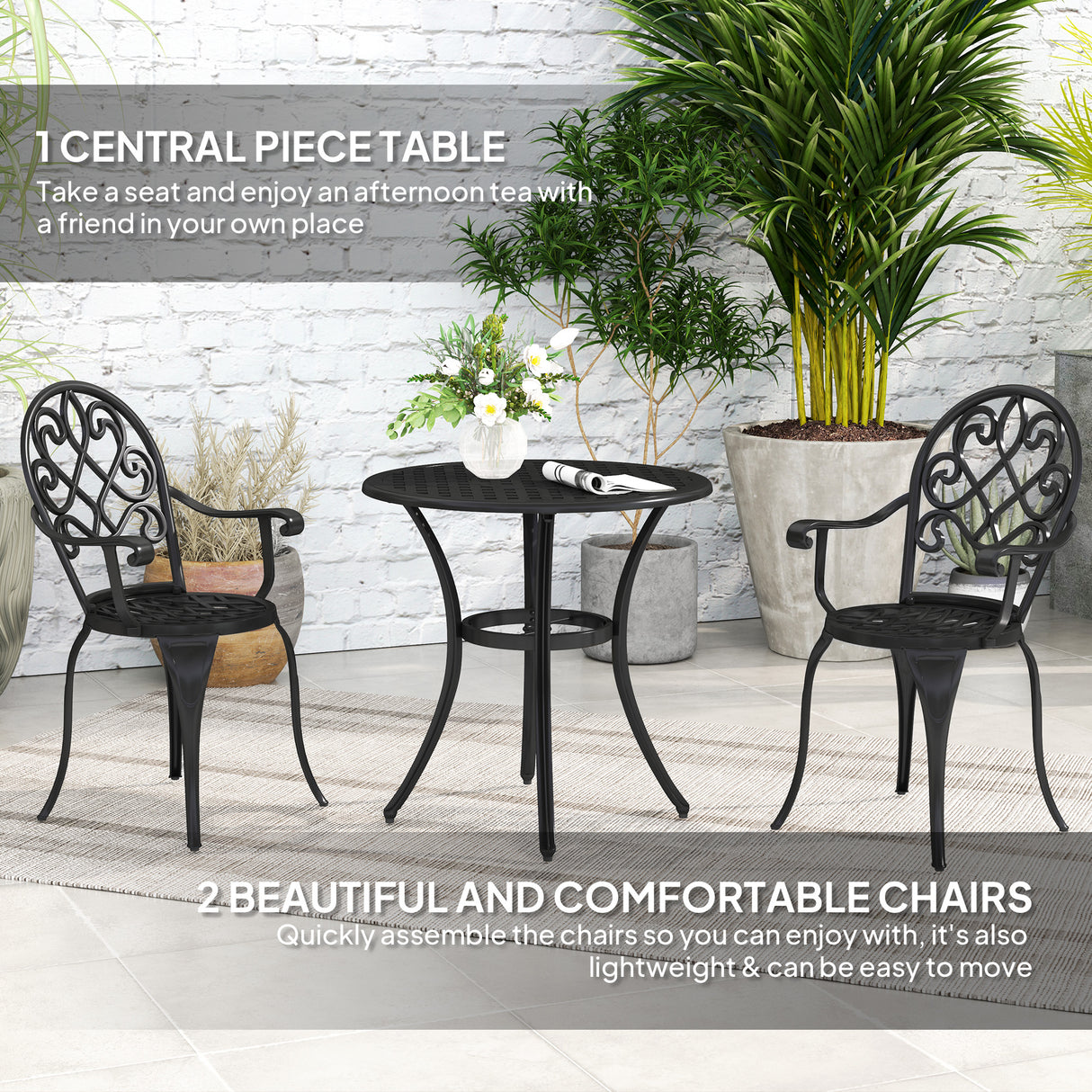Aluminium 3 Pieces Garden Bistro Set With 66cm Round Table - Velmora