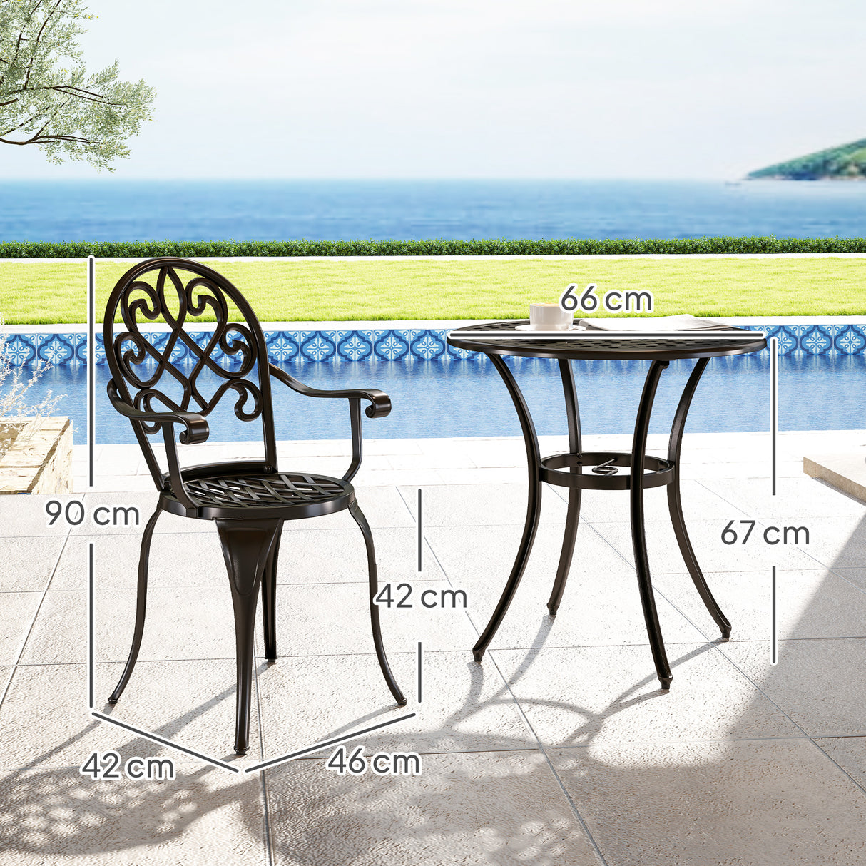 Aluminium 3 Pieces Garden Bistro Set With 66cm Round Table - Velmora