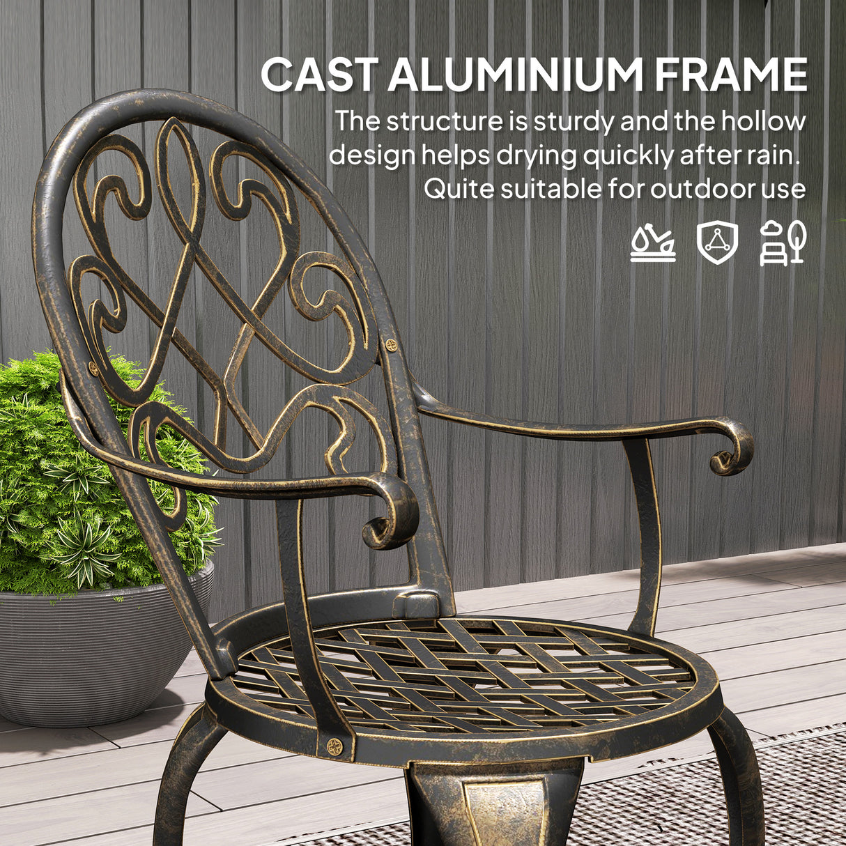Aluminium 3 Pieces Garden Bistro Set With 66cm Round Table - Velmora