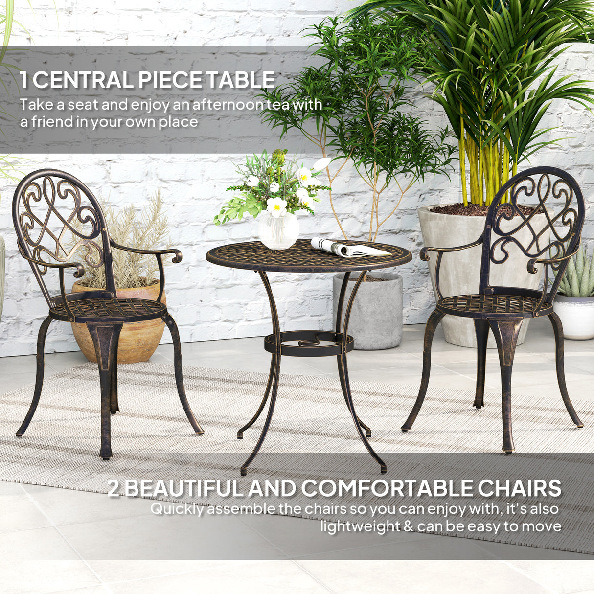 Aluminium 3 Pieces Garden Bistro Set With 66cm Round Table - Velmora
