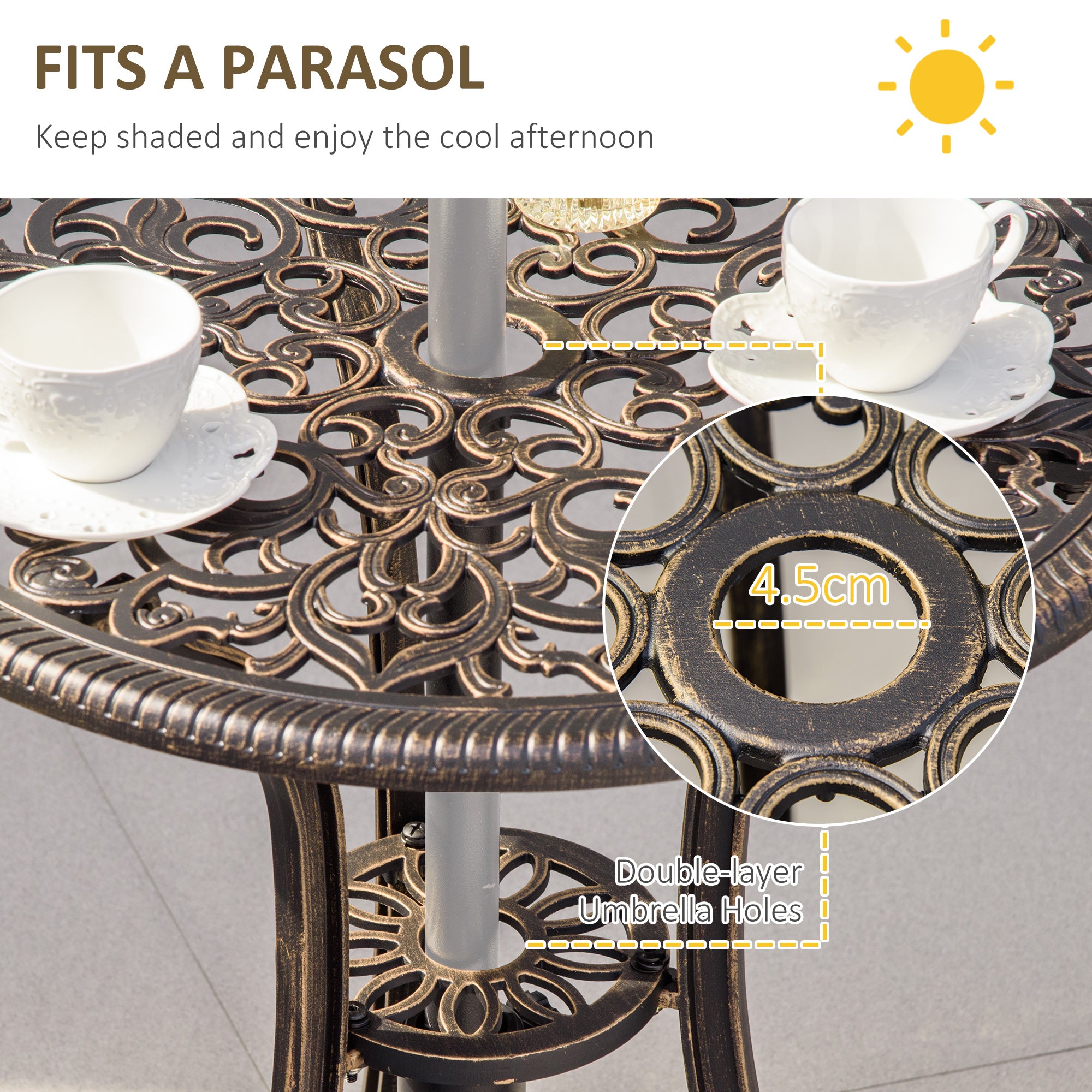 Aluminium 3 Pieces Garden Bistro Set for 2 People With Cushions - Velmora