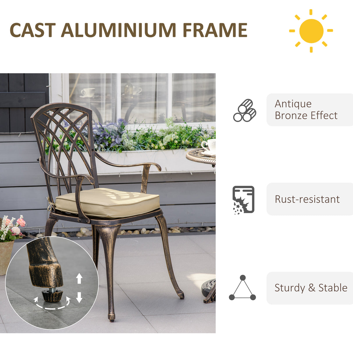 Aluminium 3 Pieces Garden Bistro Set for 2 People With Cushions - Velmora