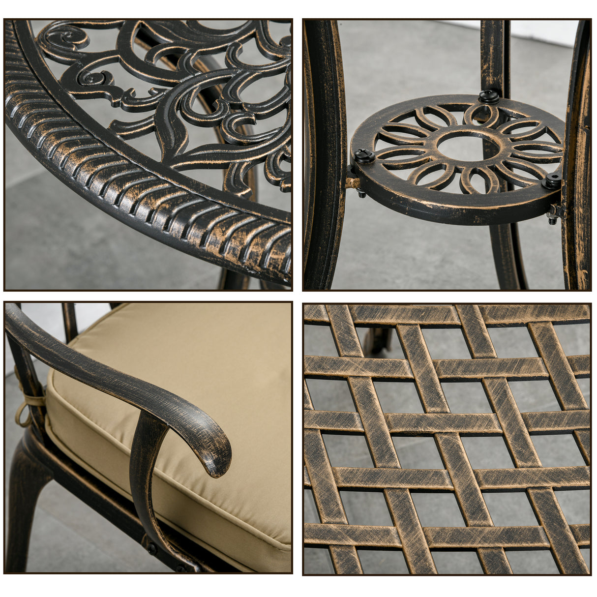 Aluminium 3 Pieces Garden Bistro Set for 2 People With Cushions - Velmora