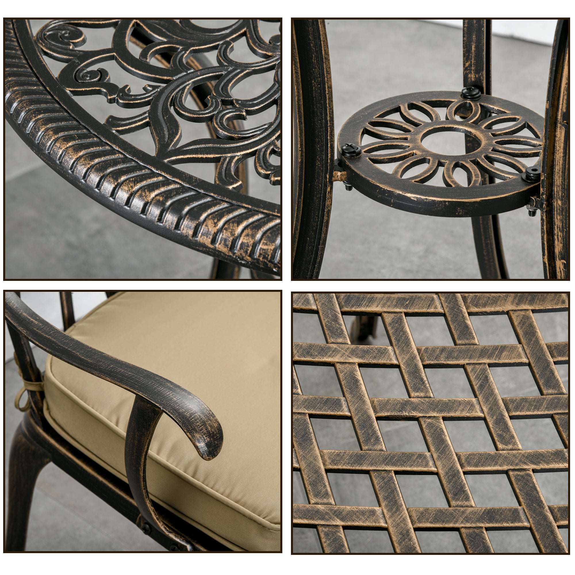 Aluminium 3 Pieces Garden Bistro Set for 2 People With Cushions - Velmora