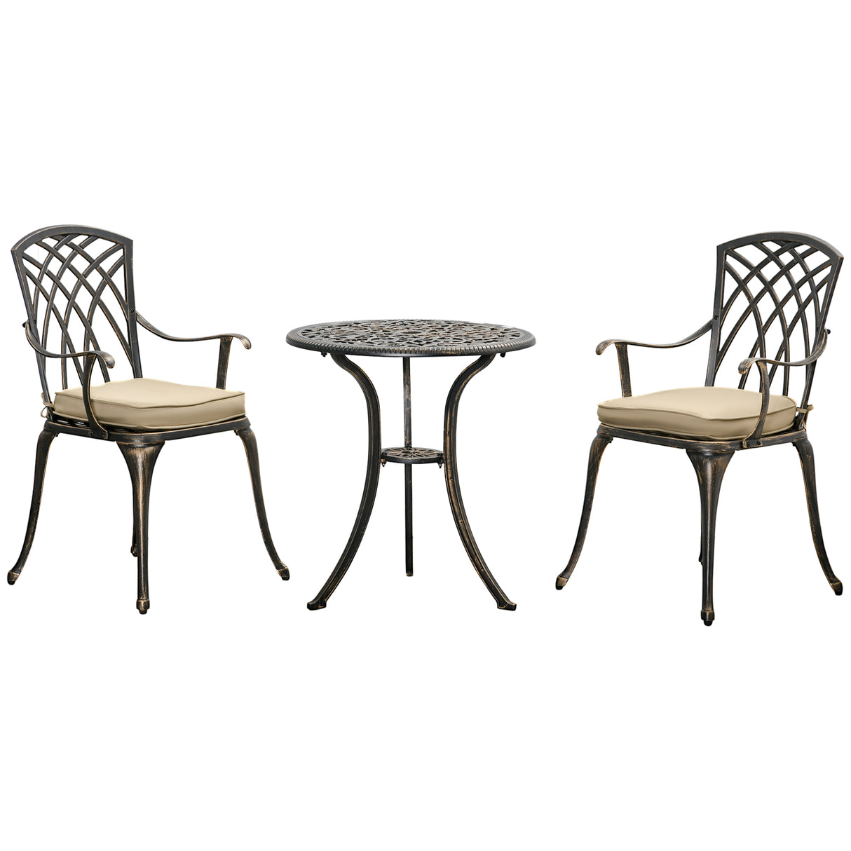 Aluminium 3 Pieces Garden Bistro Set for 2 People With Cushions - Velmora