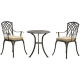 Aluminium 3 Pieces Garden Bistro Set for 2 People With Cushions - Velmora
