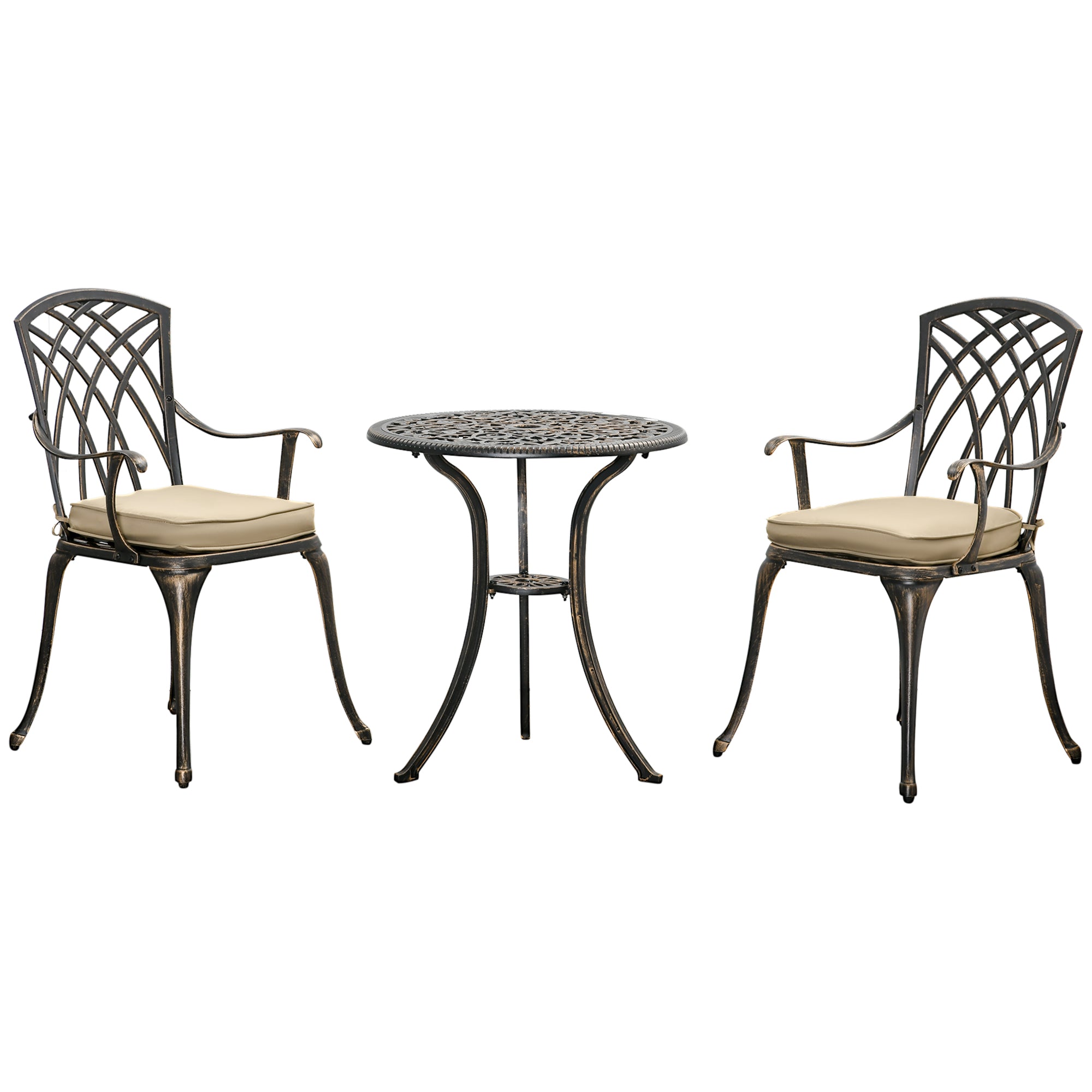 Aluminium 3 Pieces Garden Bistro Set for 2 People With Cushions - Velmora