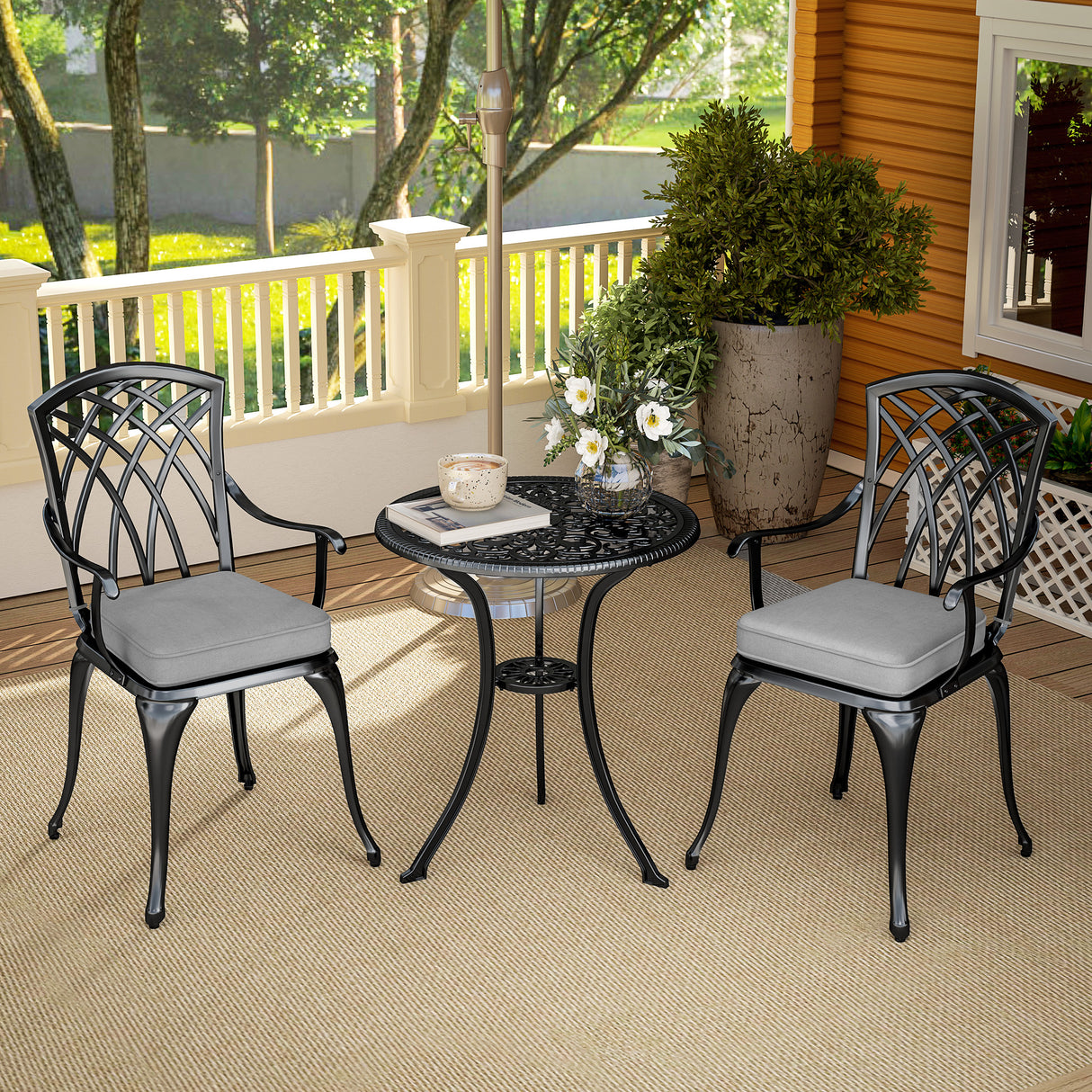 Aluminium 3 Pieces Garden Bistro Set for 2 People With Cushions - Velmora