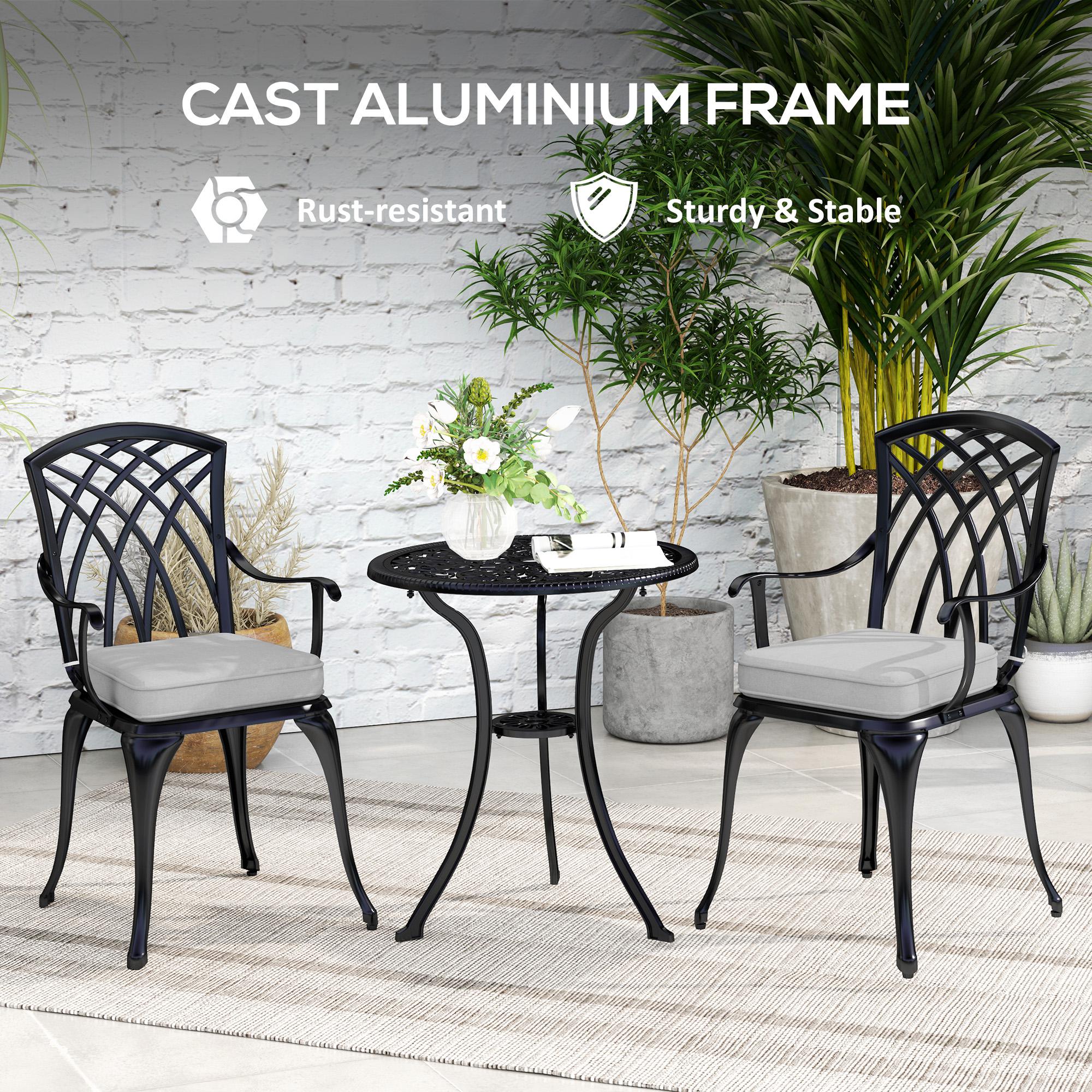 Aluminium 3 Pieces Garden Bistro Set for 2 People With Cushions - Velmora