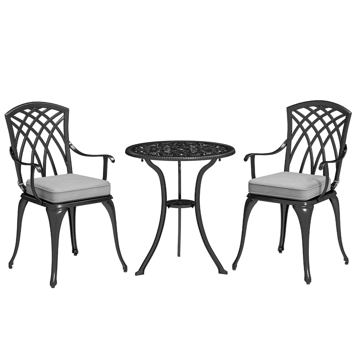 Aluminium 3 Pieces Garden Bistro Set for 2 People With Cushions - Velmora