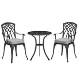 Aluminium 3 Pieces Garden Bistro Set for 2 People With Cushions - Velmora