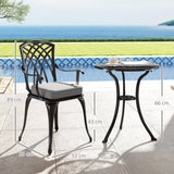 Aluminium 3 Pieces Garden Bistro Set for 2 People With Cushions - Velmora