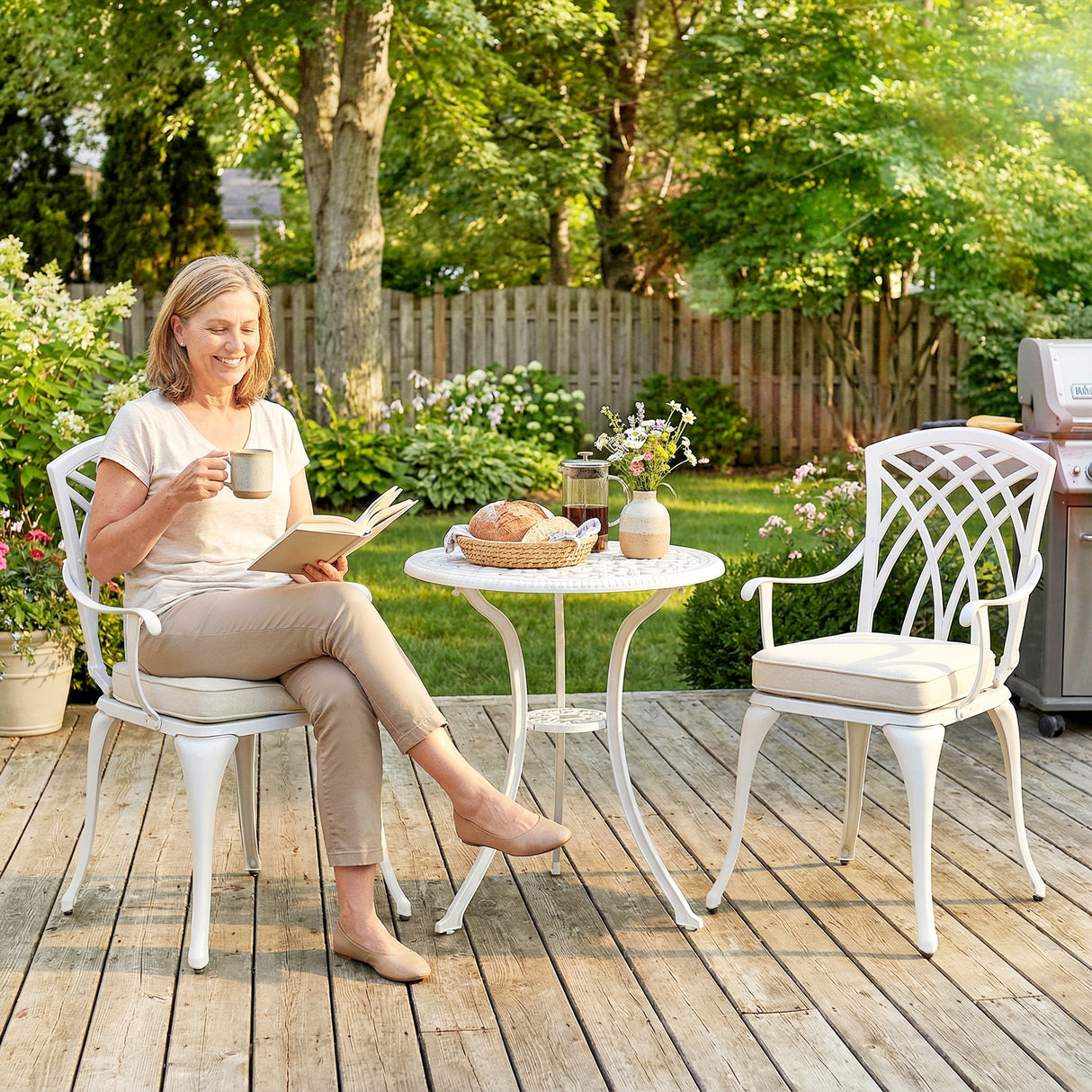 Aluminium 3 Pieces Garden Bistro Set for 2 People With Cushions - Velmora