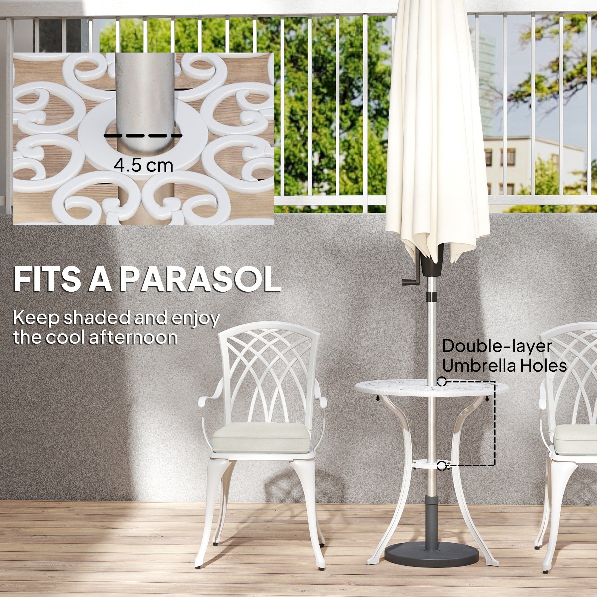 Aluminium 3 Pieces Garden Bistro Set for 2 People With Cushions - Velmora