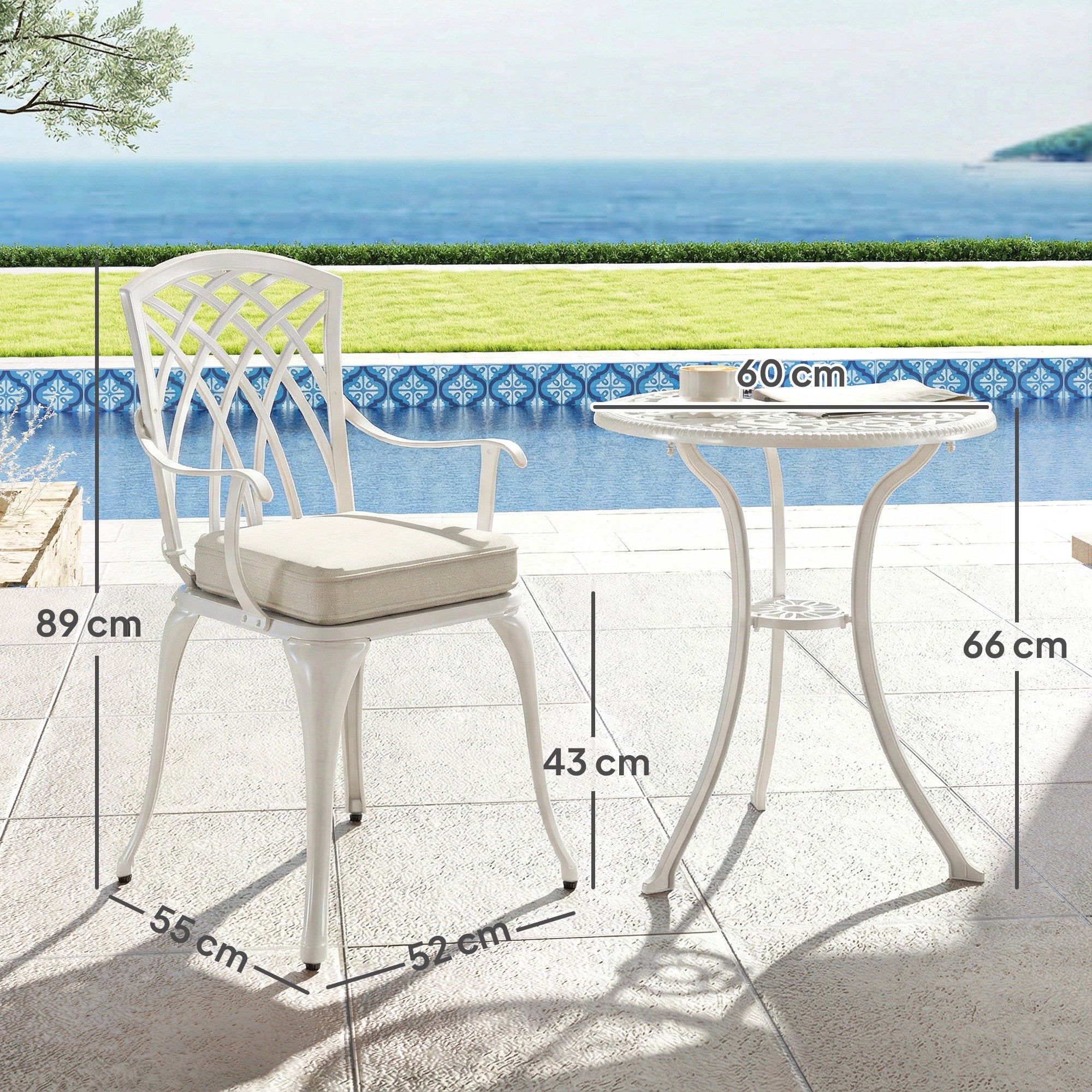Aluminium 3 Pieces Garden Bistro Set for 2 People With Cushions - Velmora