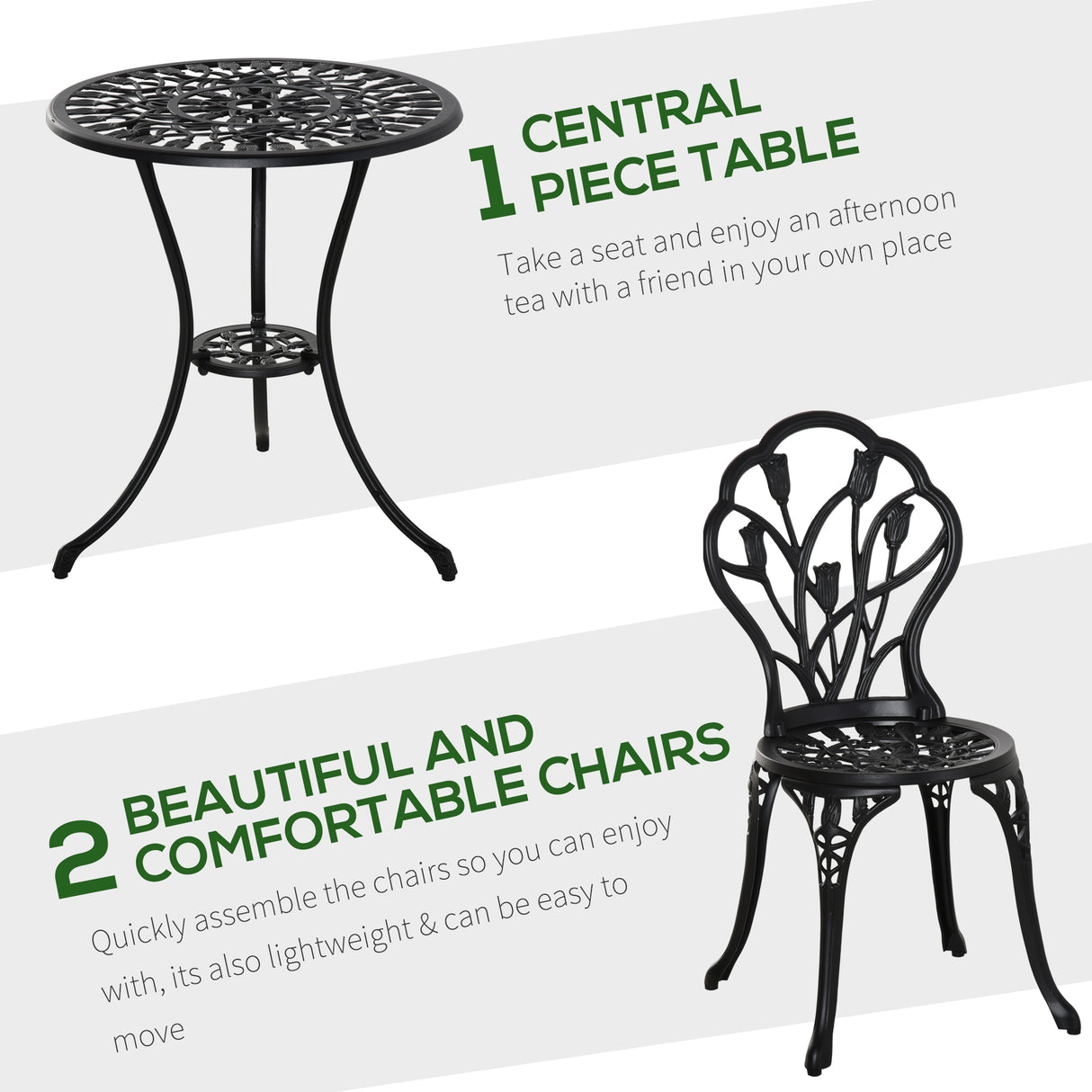 Aluminium 3 Pieces Garden Bistro Set With Parasol Hole for Balcony - Velmora