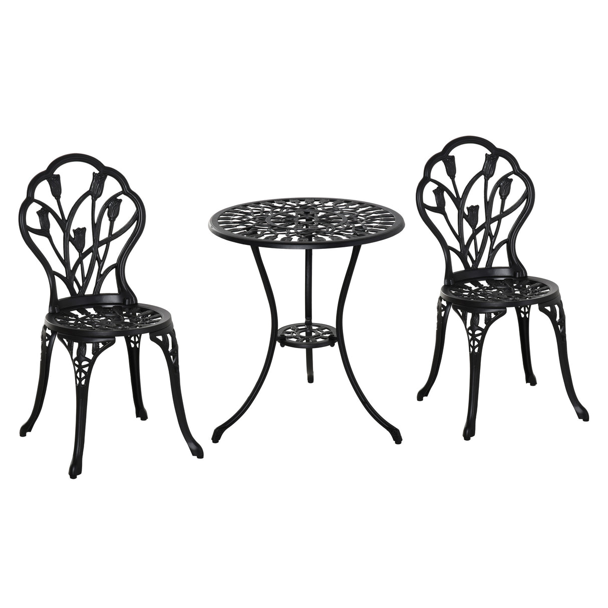Aluminium 3 Pieces Garden Bistro Set With Parasol Hole for Balcony - Velmora