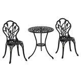 Aluminium 3 Pieces Garden Bistro Set With Parasol Hole for Balcony - Velmora