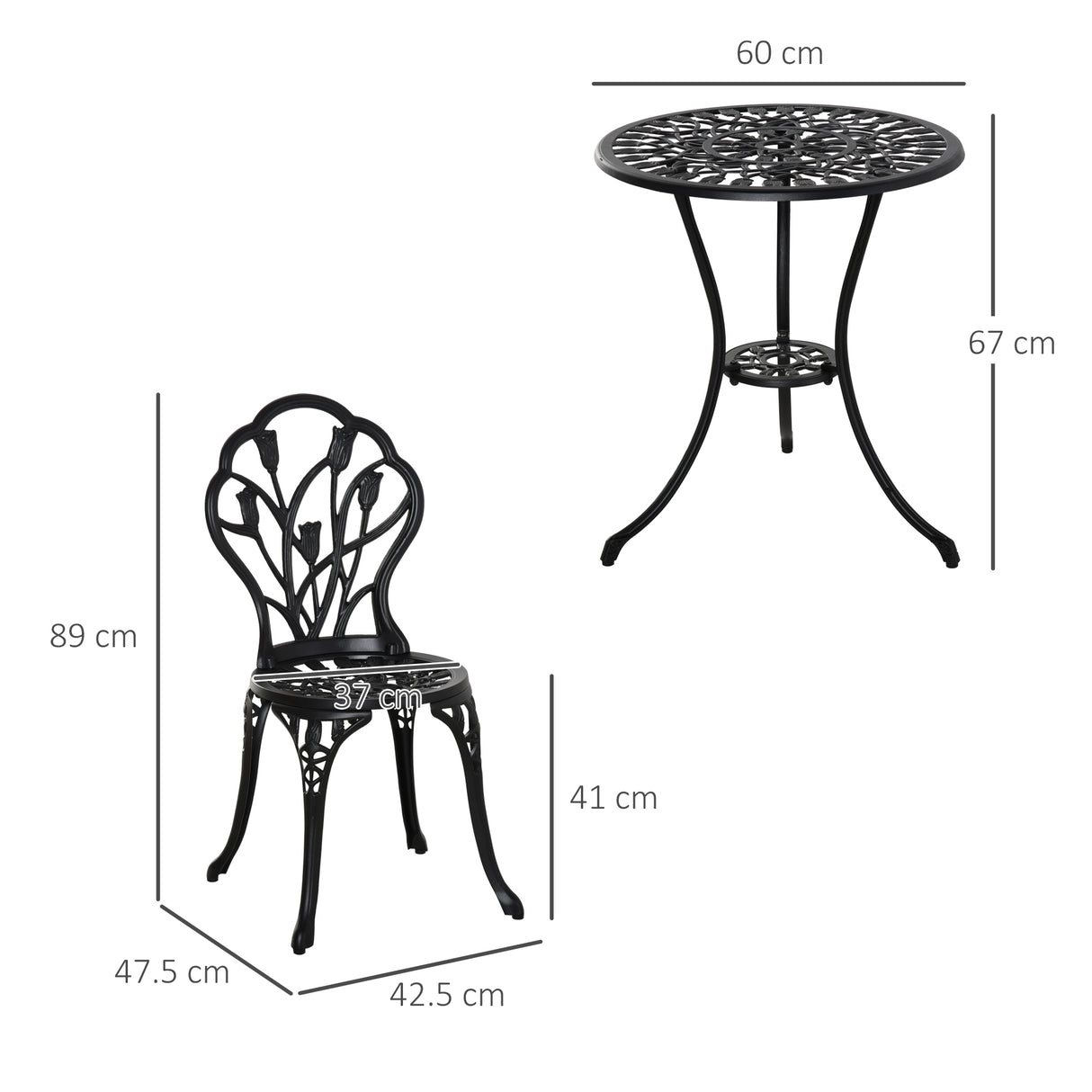Aluminium 3 Pieces Garden Bistro Set With Parasol Hole for Balcony - Velmora