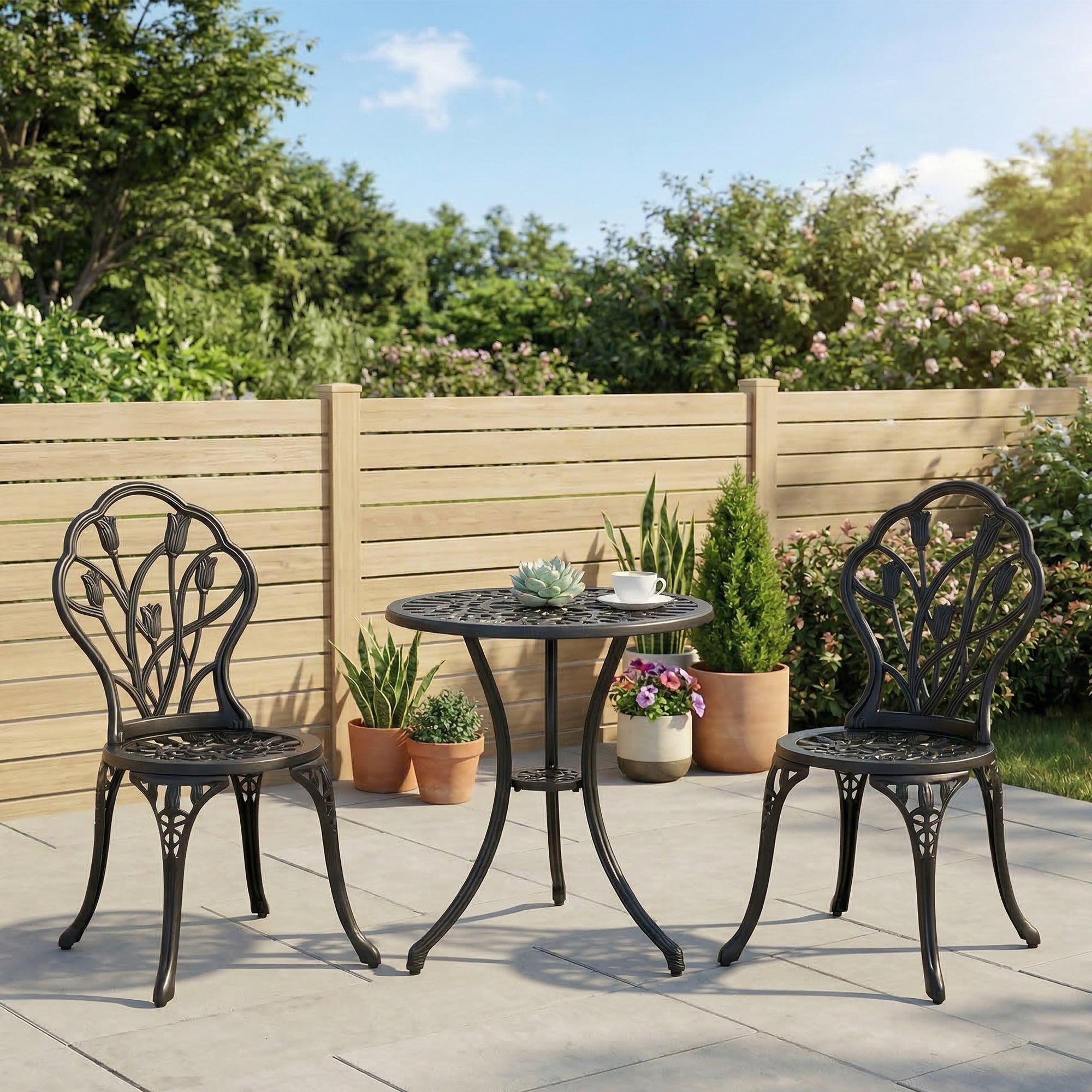 Aluminium 3 Pieces Garden Bistro Set With Parasol Hole for Balcony - Velmora
