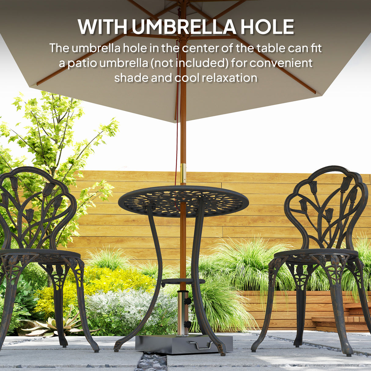 Aluminium 3 Pieces Garden Bistro Set With Parasol Hole for Balcony - Velmora