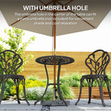 Aluminium 3 Pieces Garden Bistro Set With Parasol Hole for Balcony - Velmora