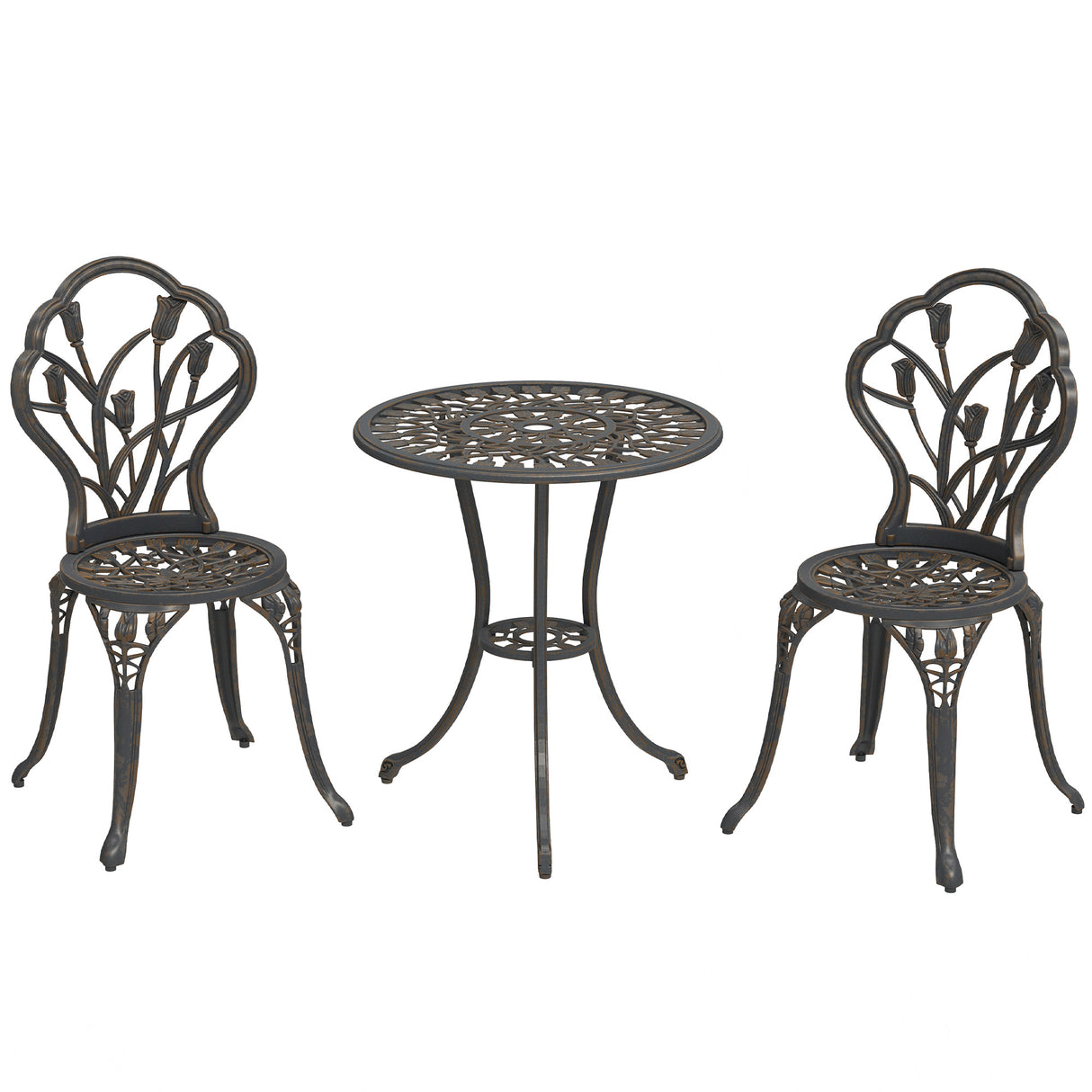 Aluminium 3 Pieces Garden Bistro Set With Parasol Hole for Balcony - Velmora