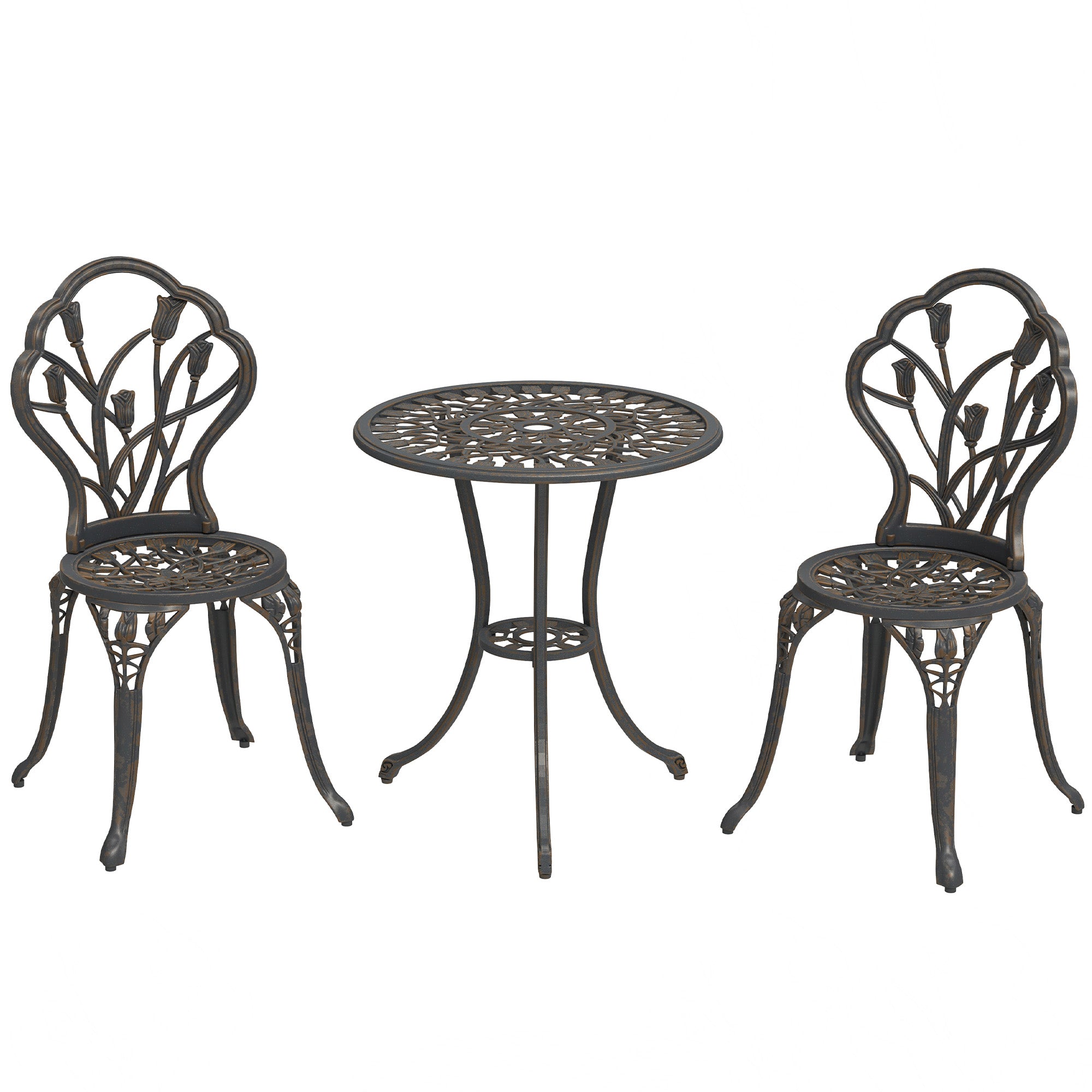Aluminium 3 Pieces Garden Bistro Set With Parasol Hole for Balcony - Velmora