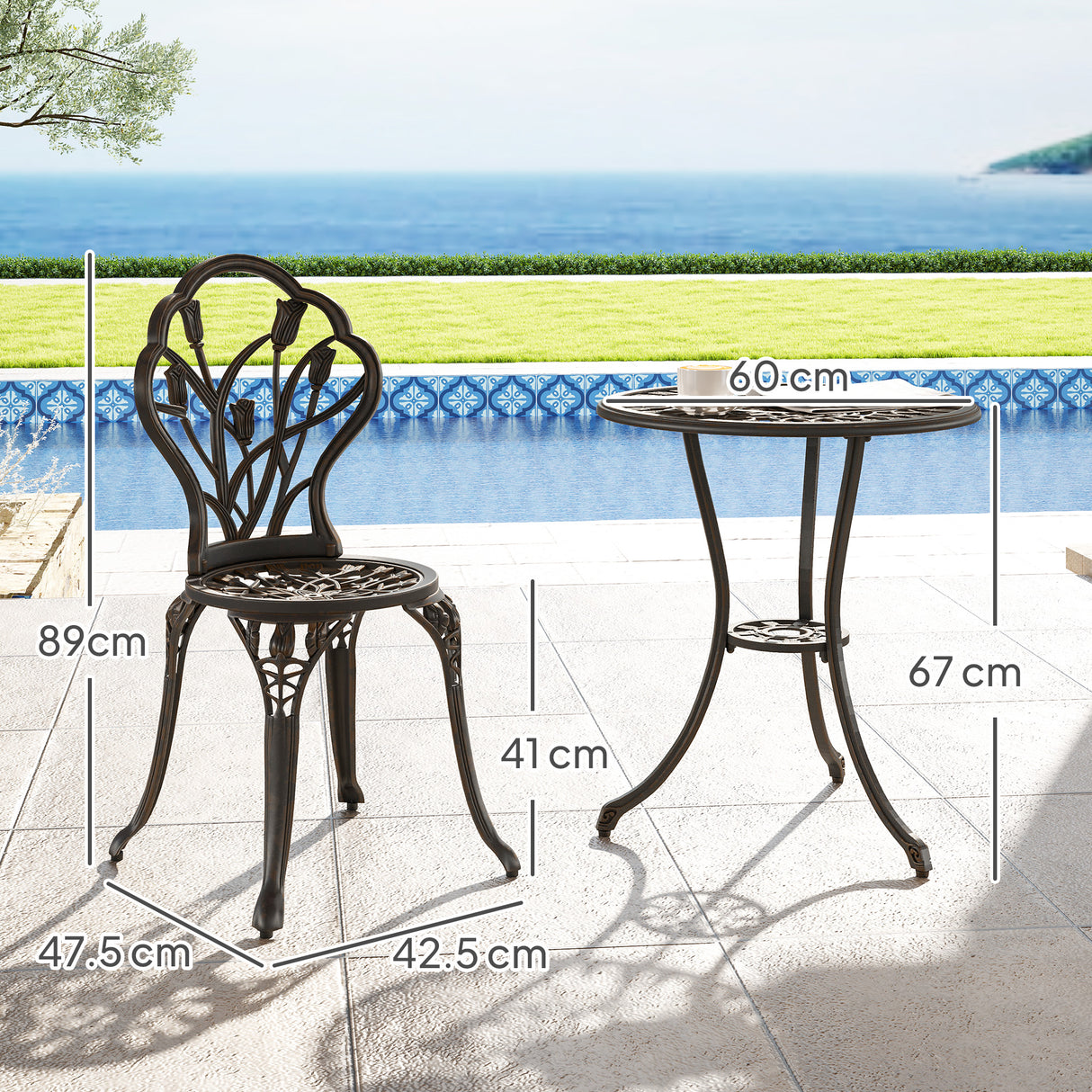 Aluminium 3 Pieces Garden Bistro Set With Parasol Hole for Balcony - Velmora