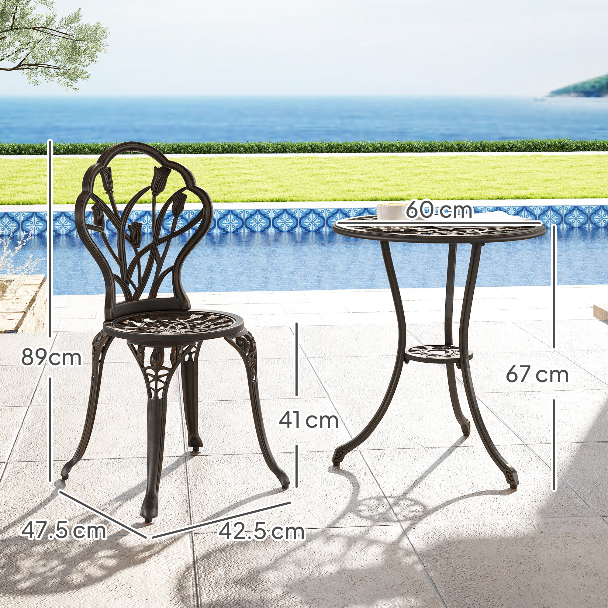 Aluminium 3 Pieces Garden Bistro Set With Parasol Hole for Balcony - Velmora