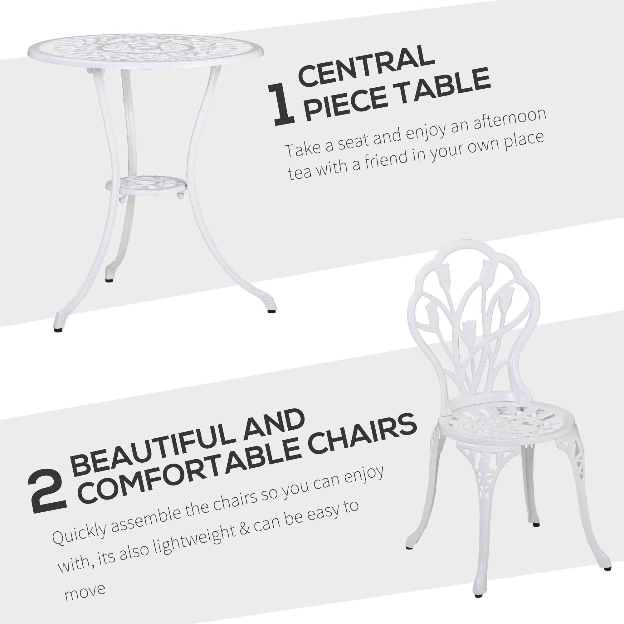 Aluminium 3 Pieces Garden Bistro Set With Parasol Hole for Balcony - Velmora