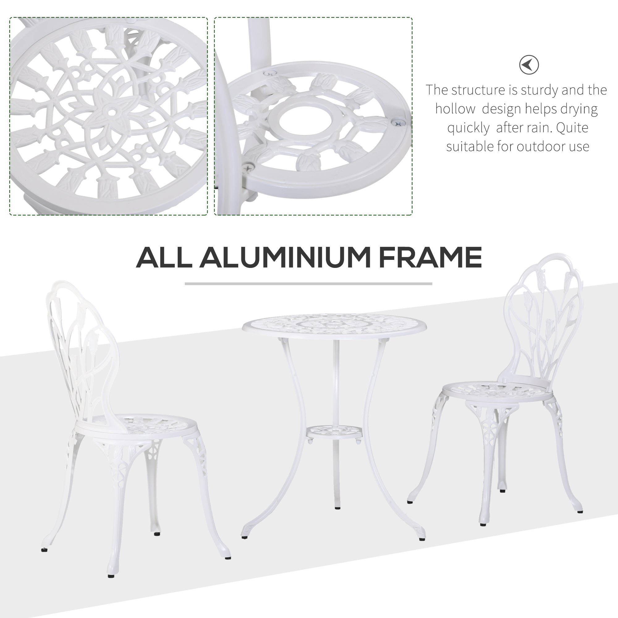 Aluminium 3 Pieces Garden Bistro Set With Parasol Hole for Balcony - Velmora
