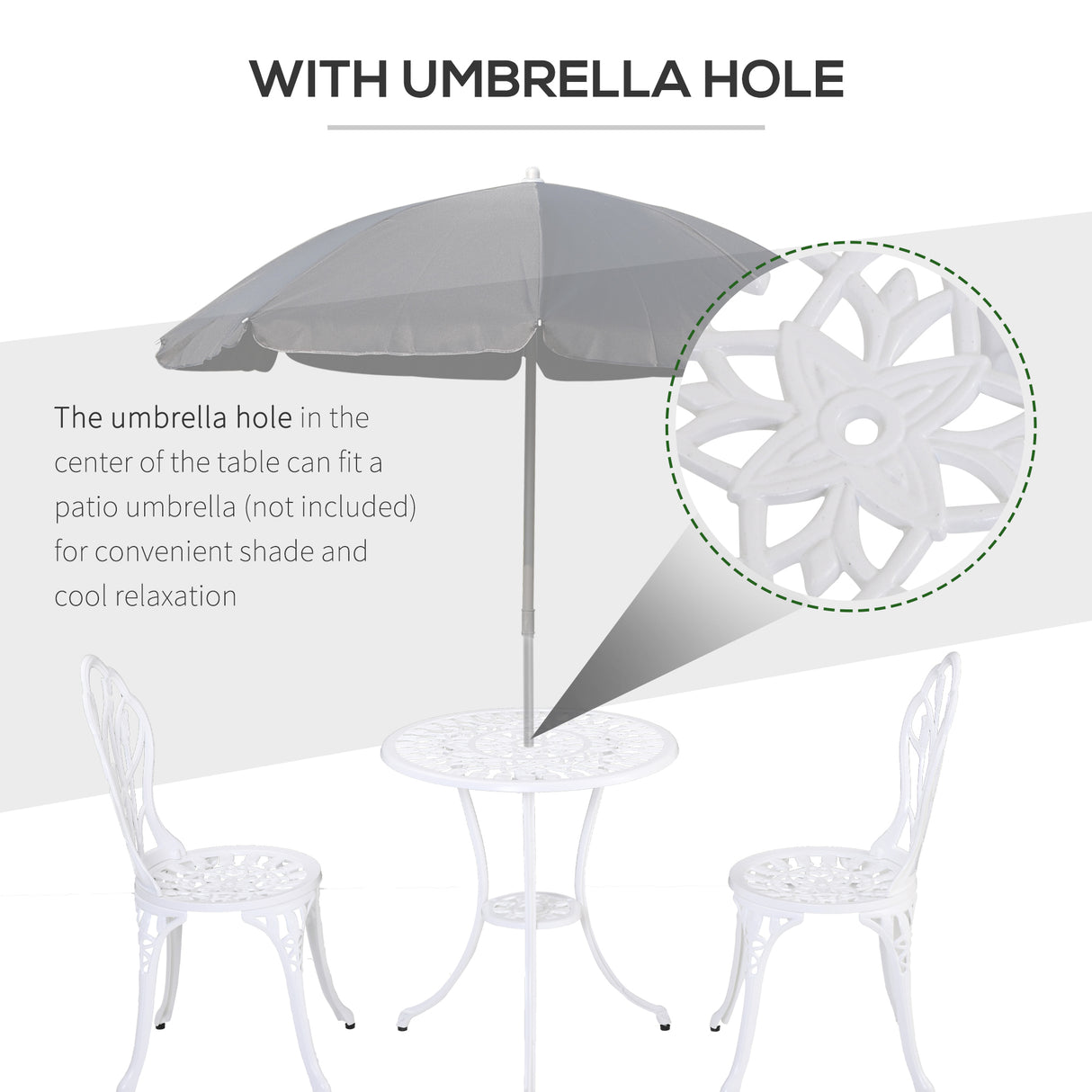 Aluminium 3 Pieces Garden Bistro Set With Parasol Hole for Balcony - Velmora