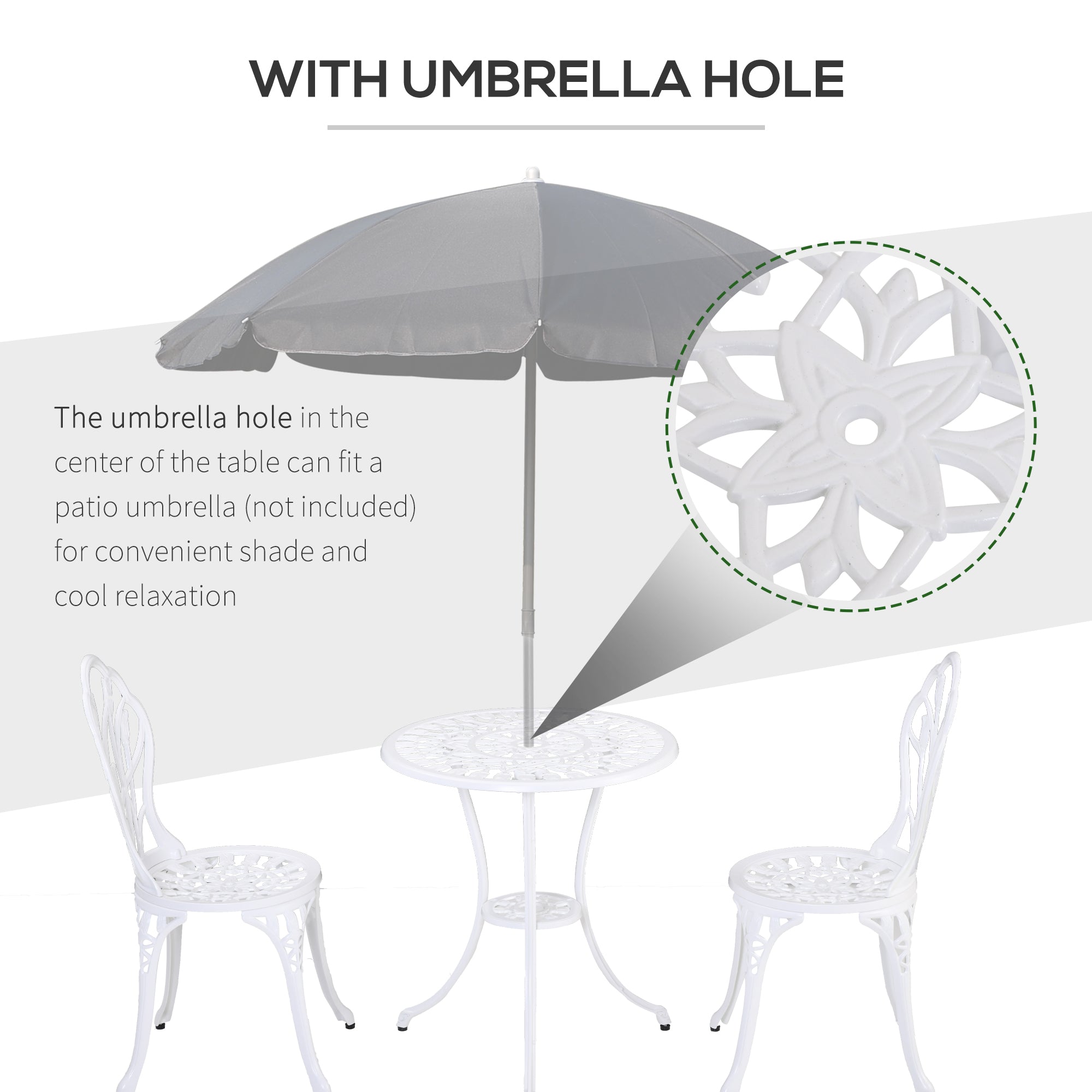 Aluminium 3 Pieces Garden Bistro Set With Parasol Hole for Balcony - Velmora