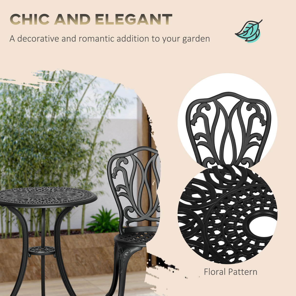 Aluminium 3 Pieces Garden Bistro Set With Parasol Hole - Velmora