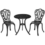 Aluminium 3 Pieces Garden Bistro Set With Parasol Hole - Velmora