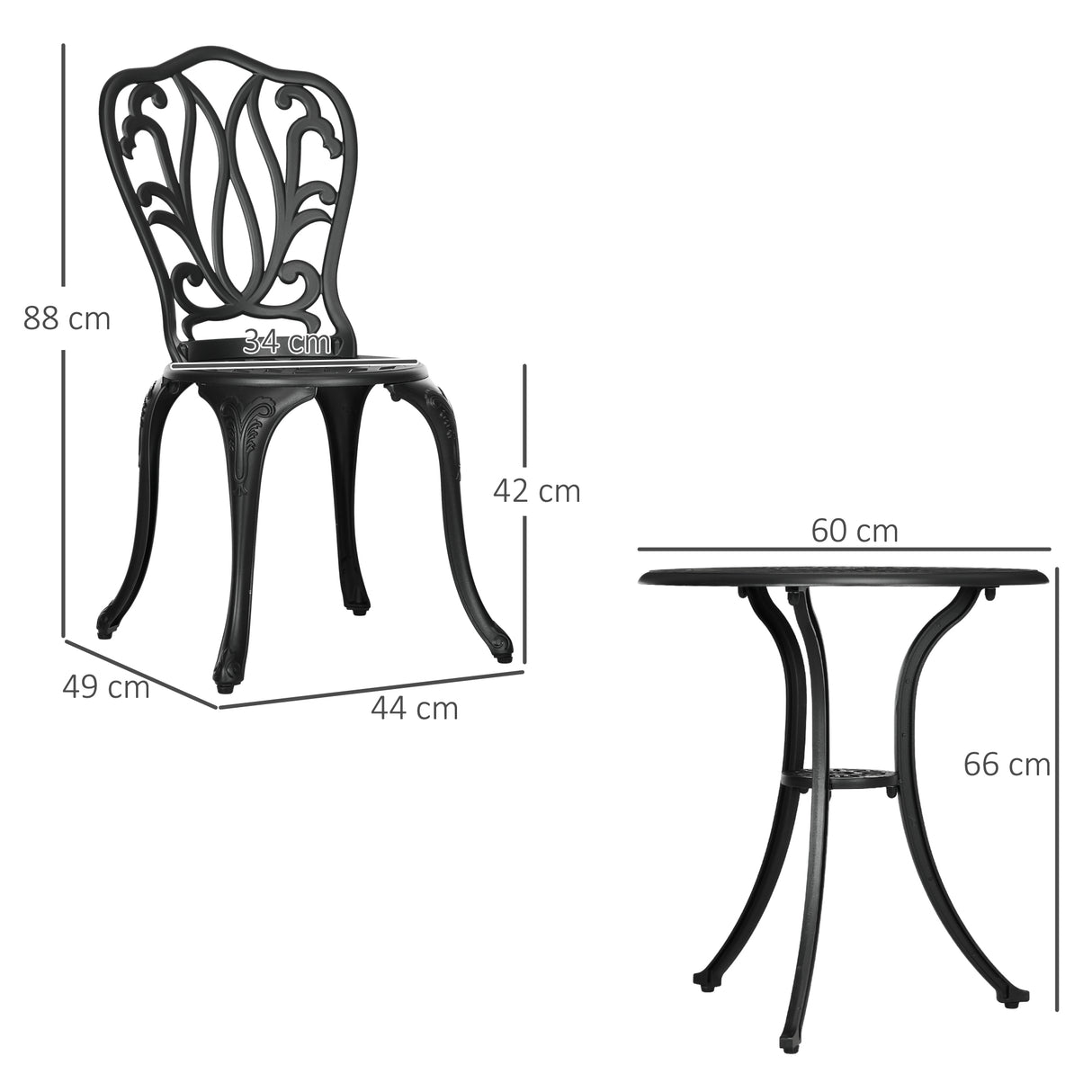 Aluminium 3 Pieces Garden Bistro Set With Parasol Hole - Velmora