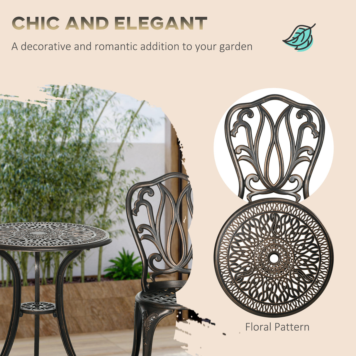 Aluminium 3 Pieces Garden Bistro Set With Parasol Hole - Velmora